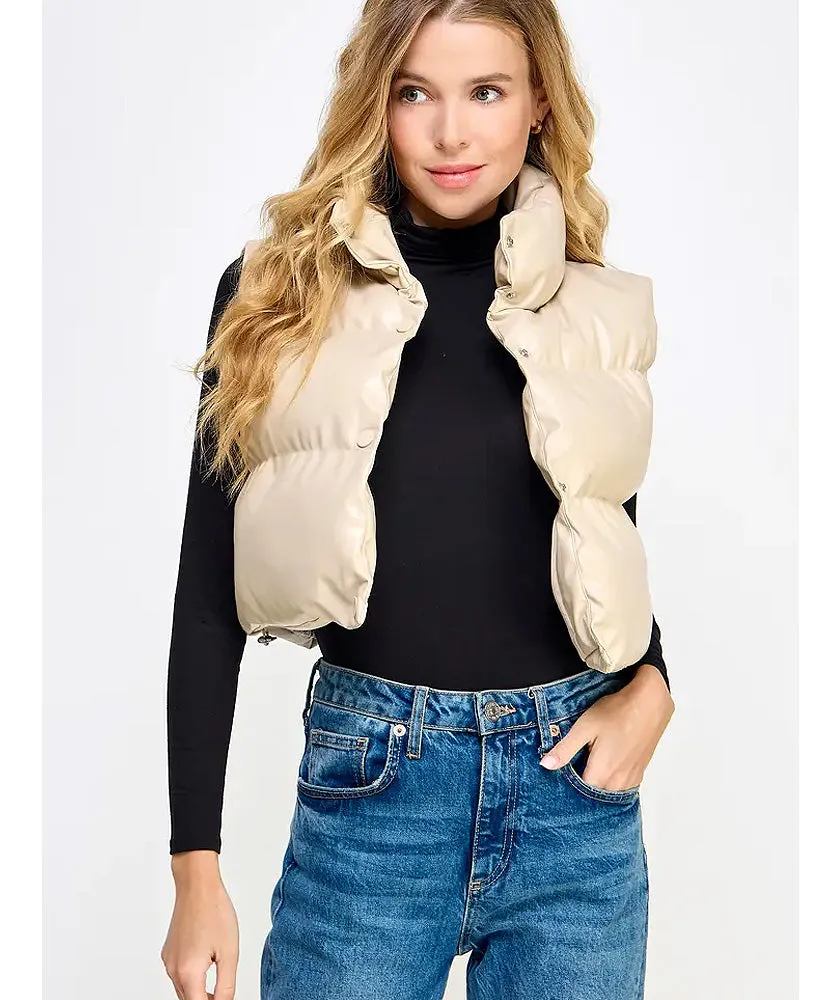 Pleather Cropped Puffer Vest