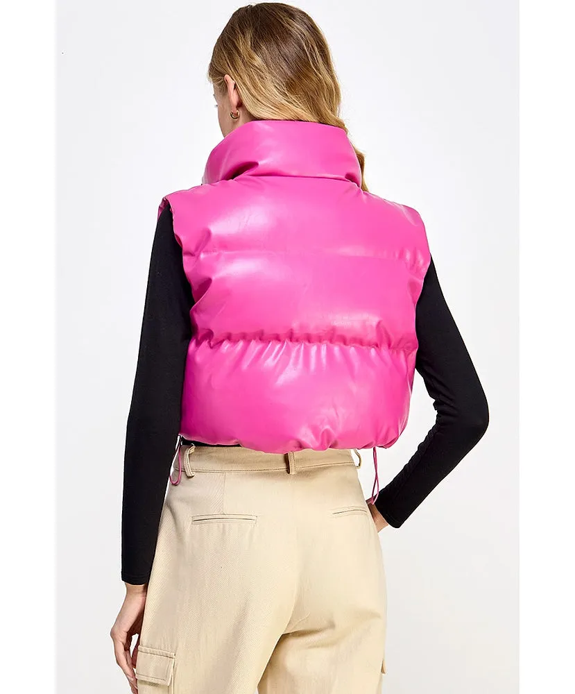 Pleather Cropped Puffer Vest
