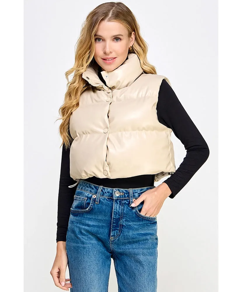 Pleather Cropped Puffer Vest