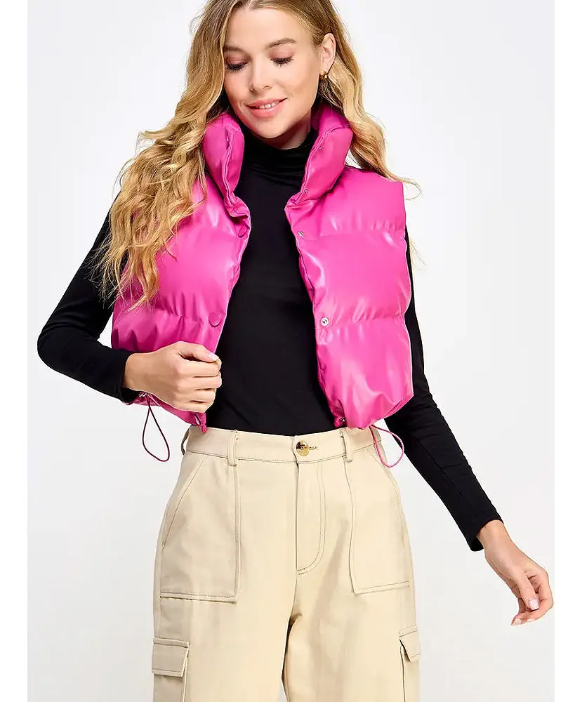 Pleather Cropped Puffer Vest