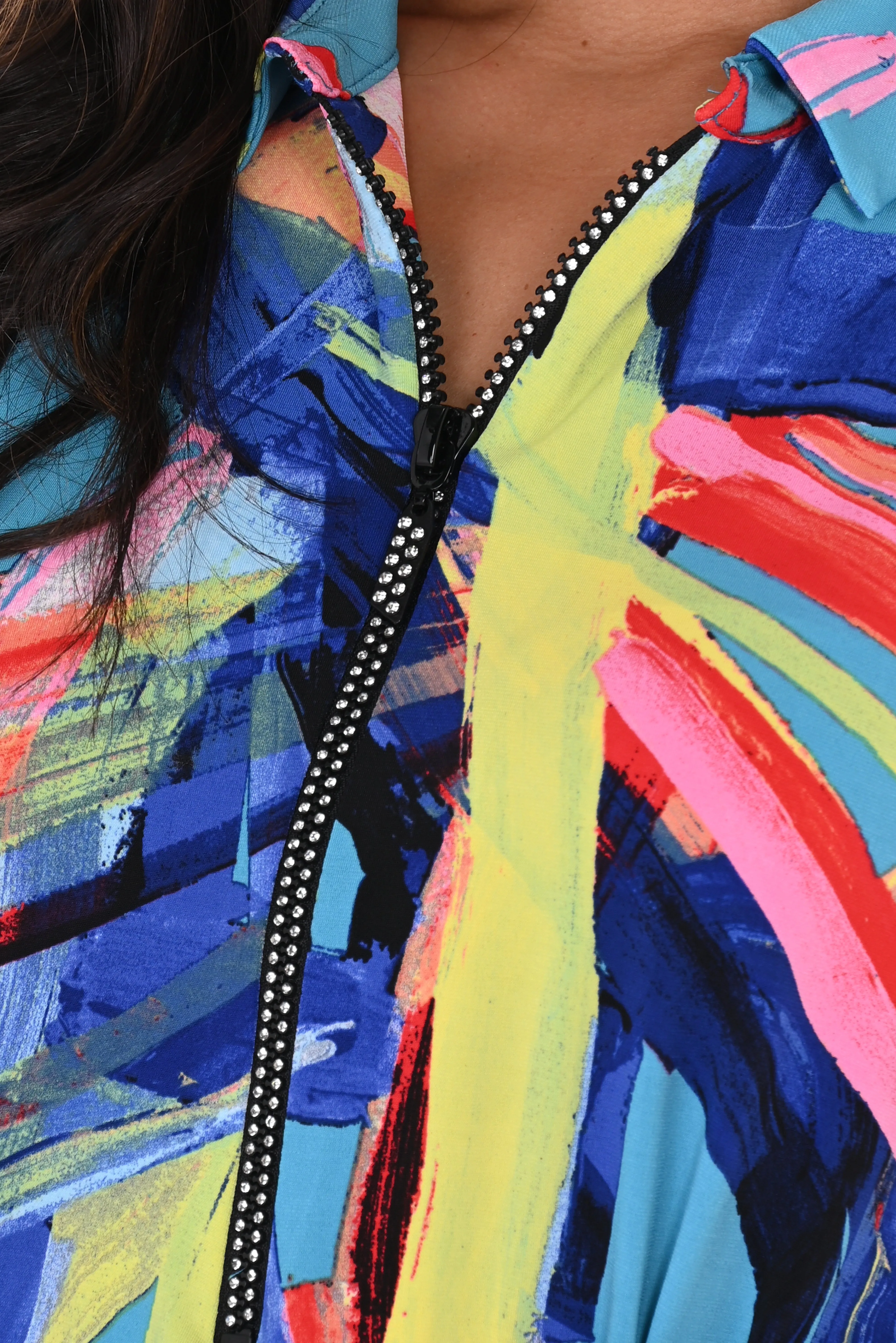 Printed Zip Front Top