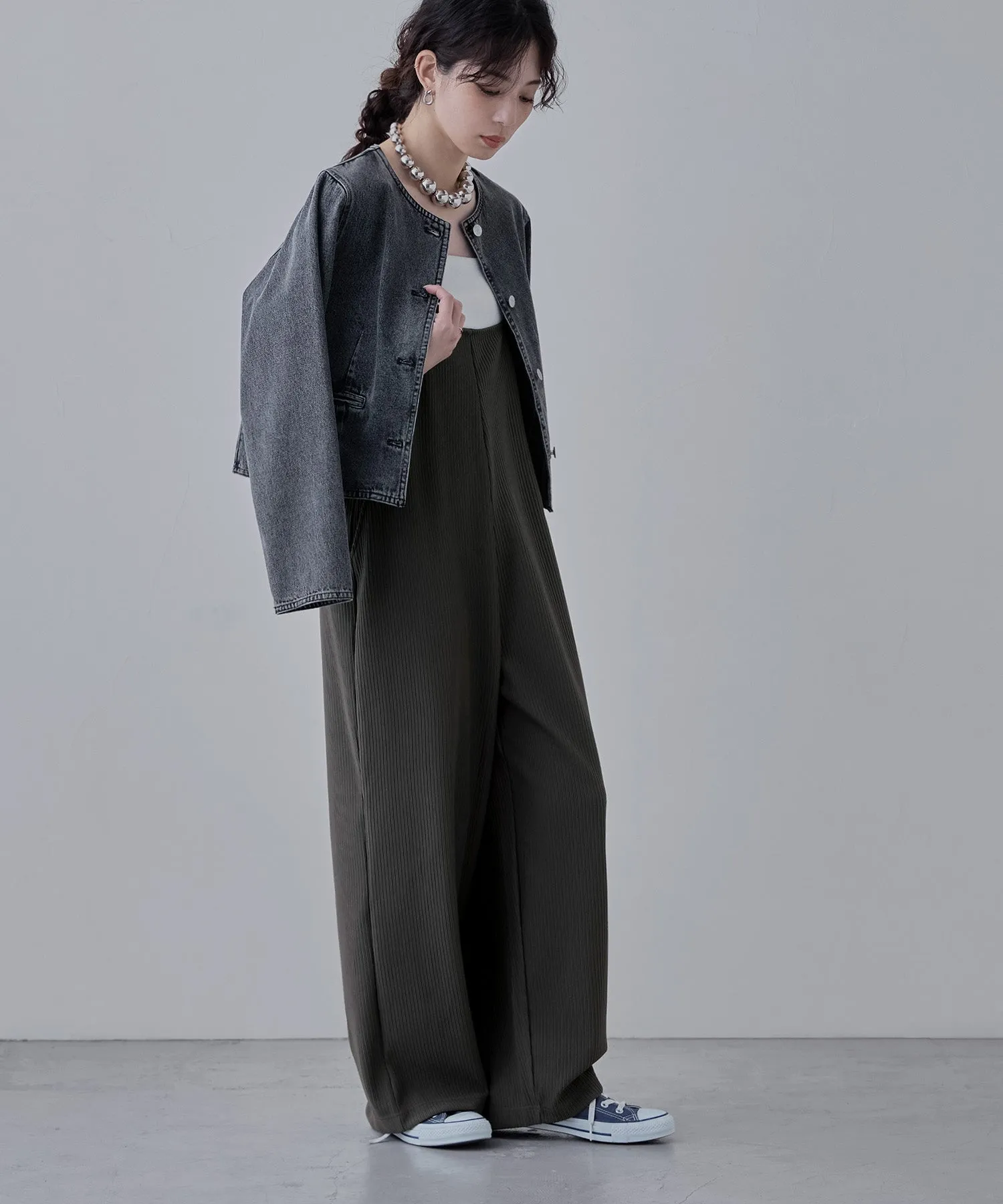 Relaxed pleated wide salopette