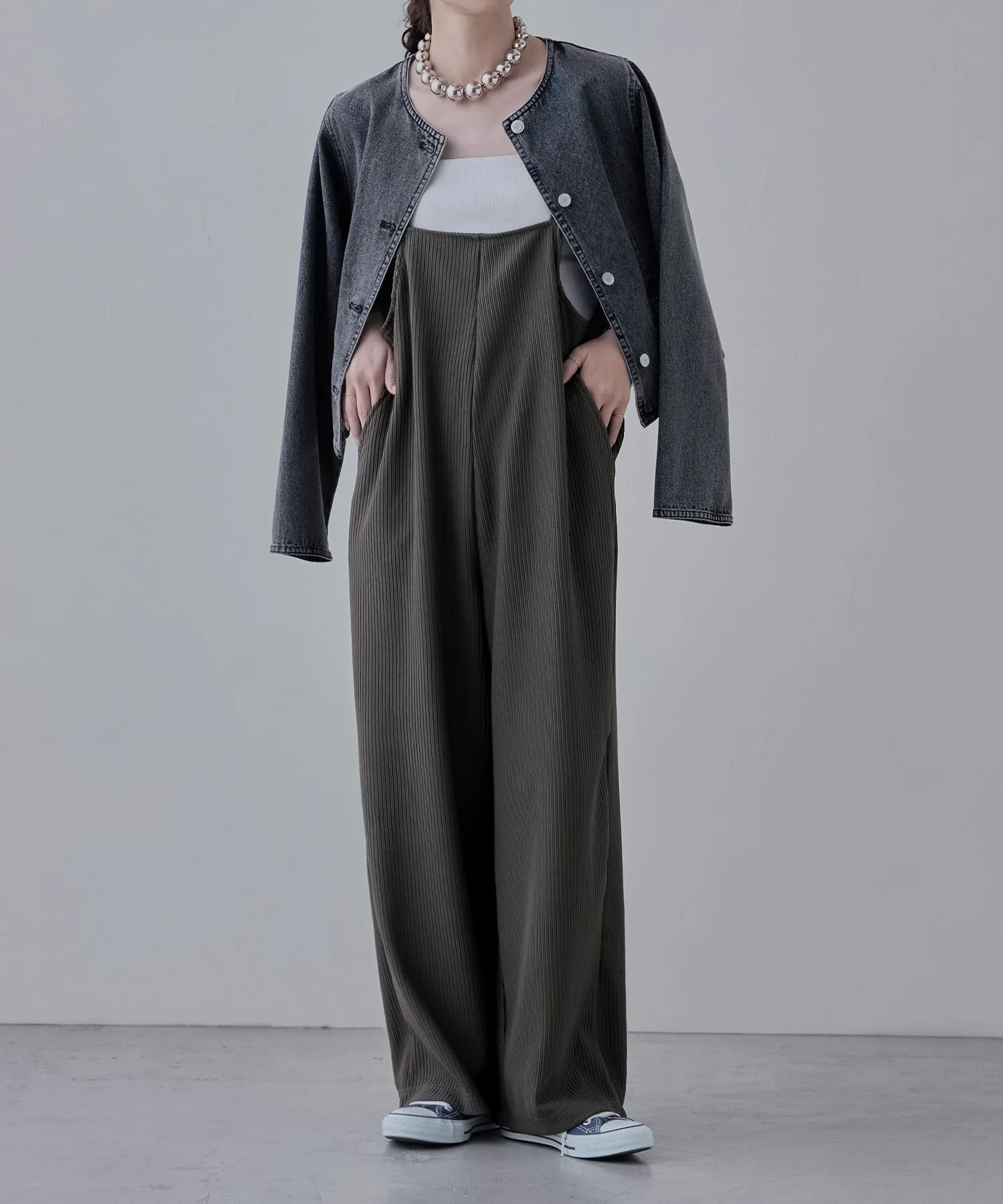 Relaxed pleated wide salopette