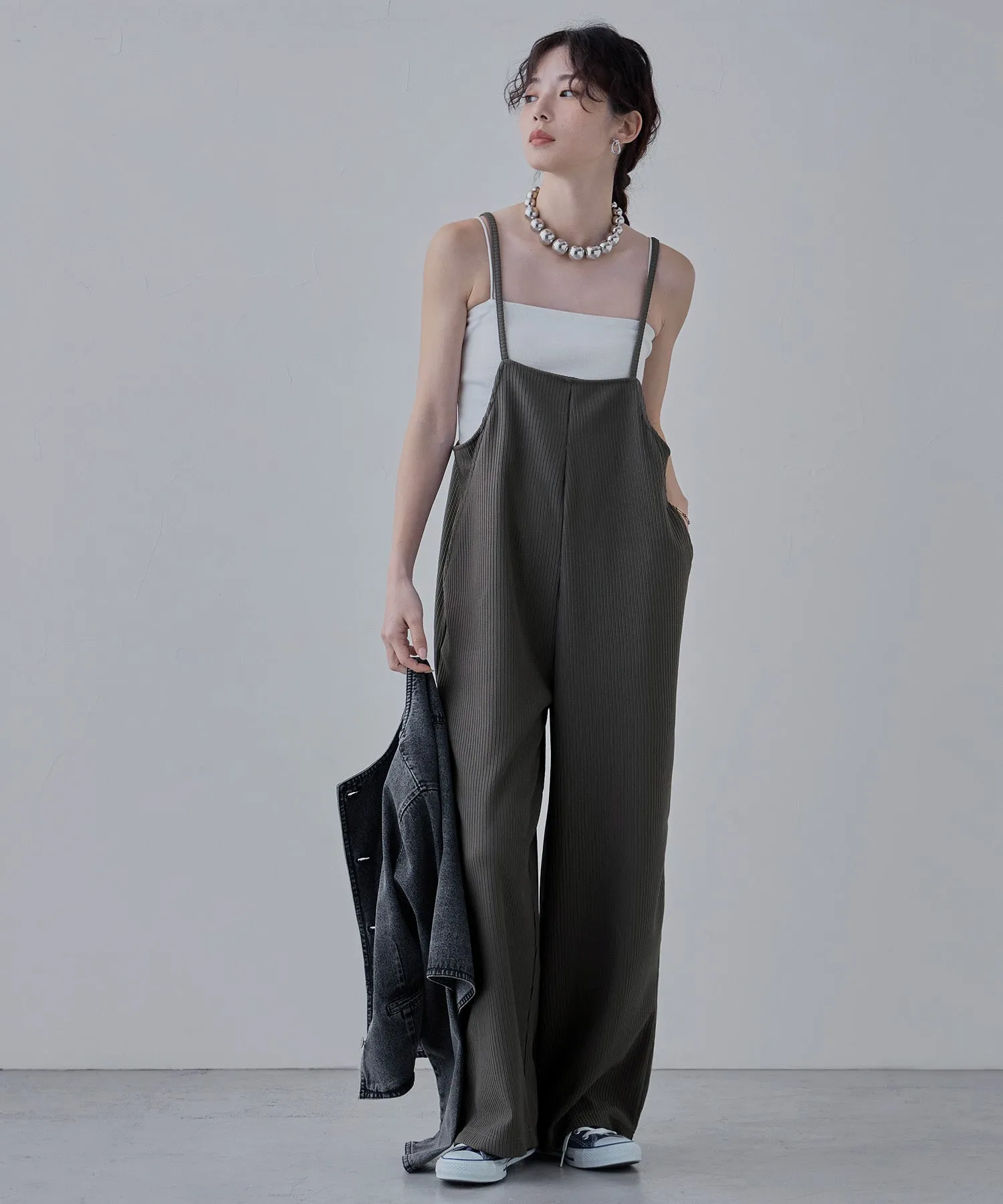 Relaxed pleated wide salopette