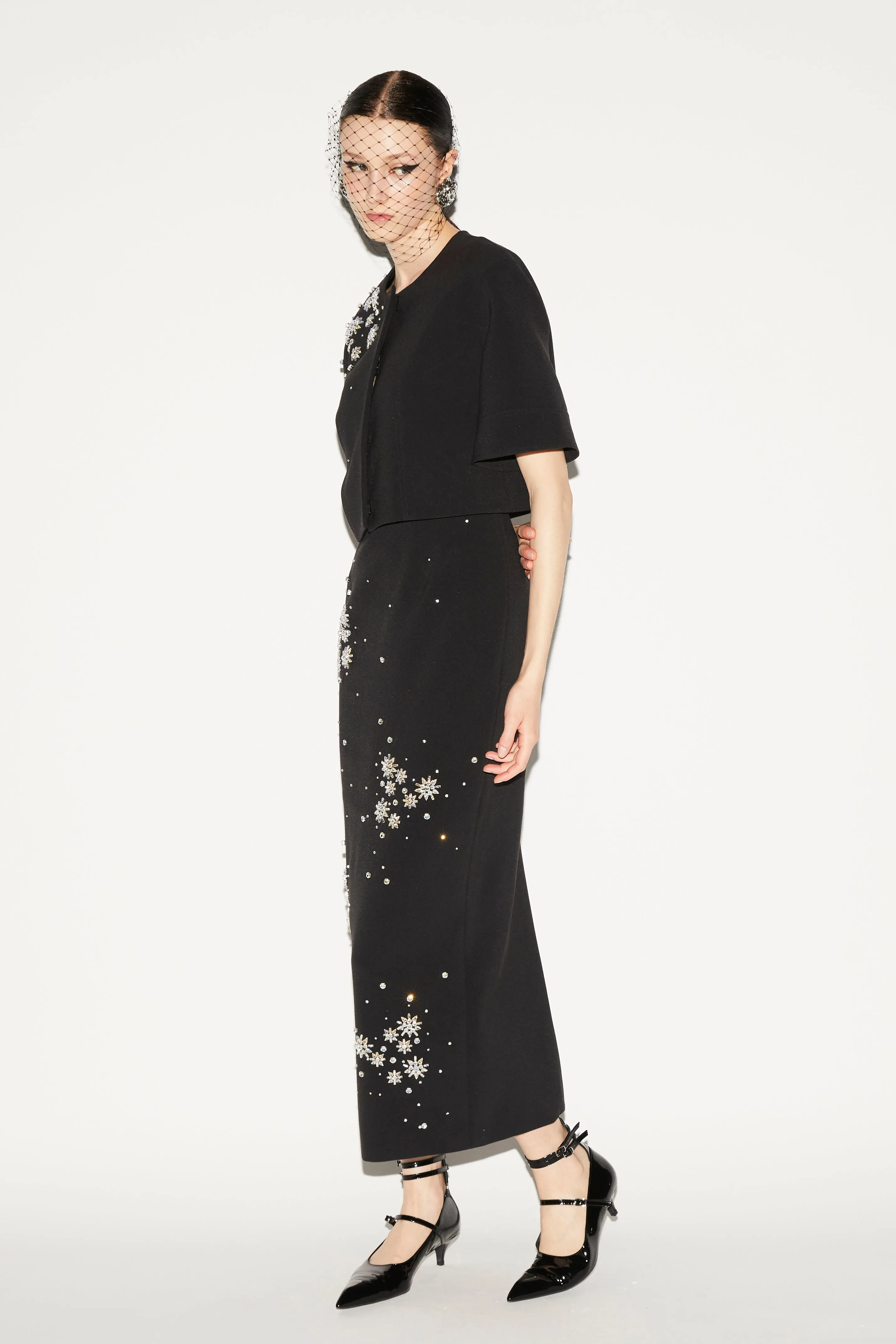 RIVER JACKET BLACK EMBELLSIHED CREPE