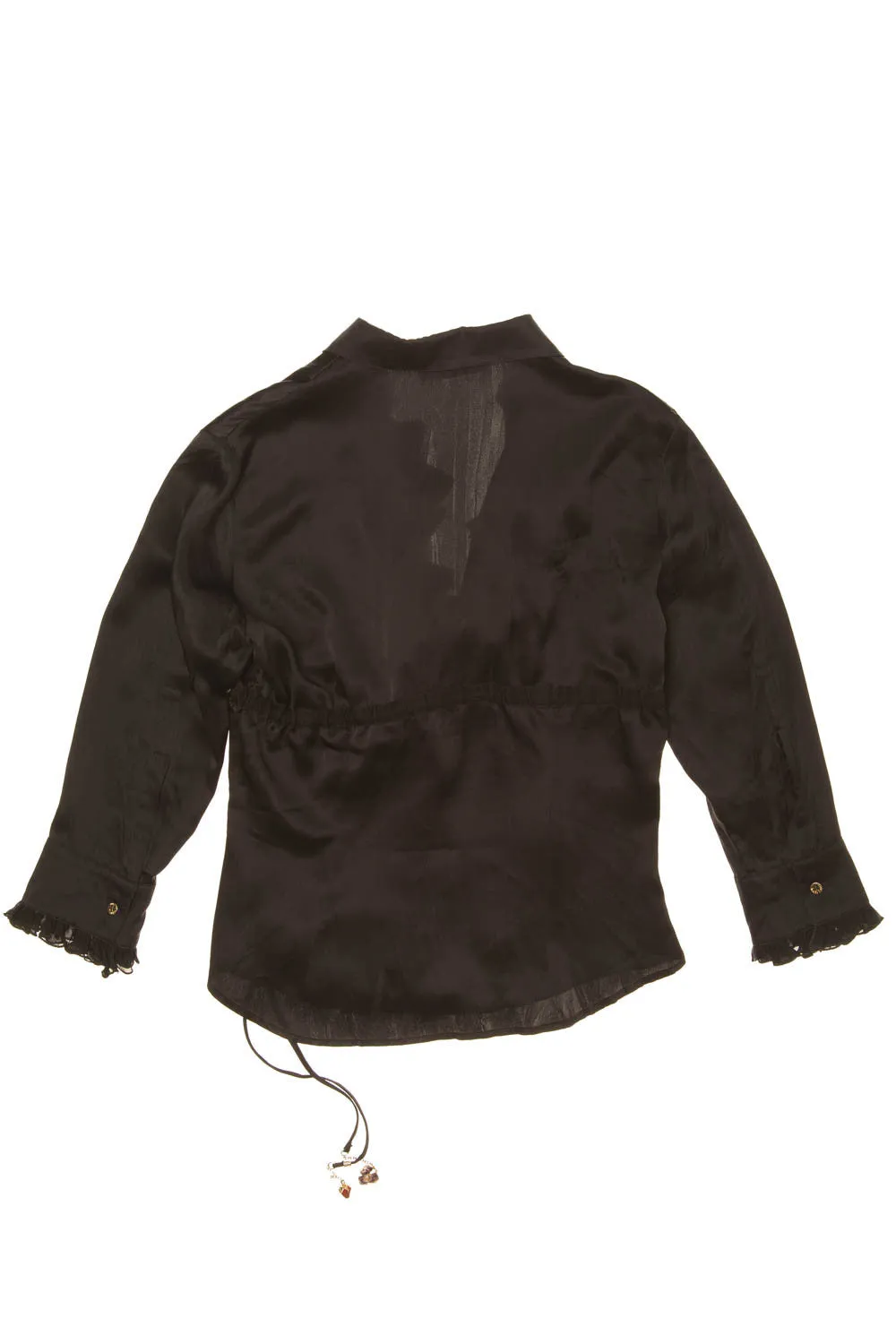 Roberto Cavalli - Black Satin Blouse with Ruffles - IT 40