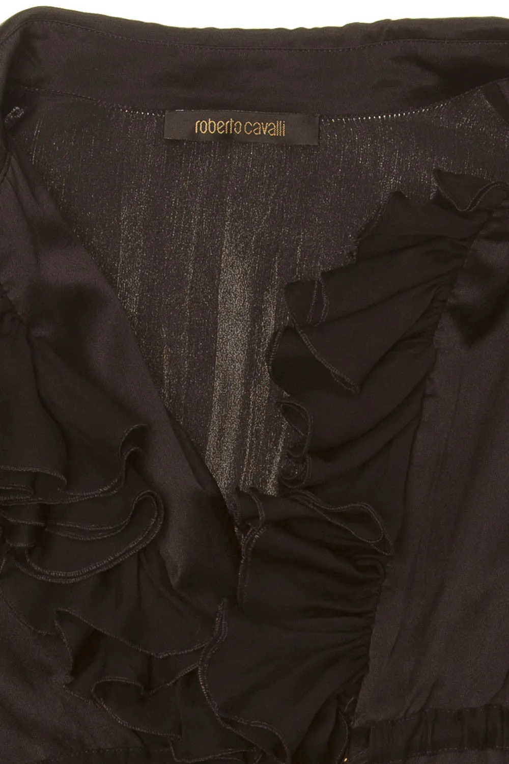 Roberto Cavalli - Black Satin Blouse with Ruffles - IT 40