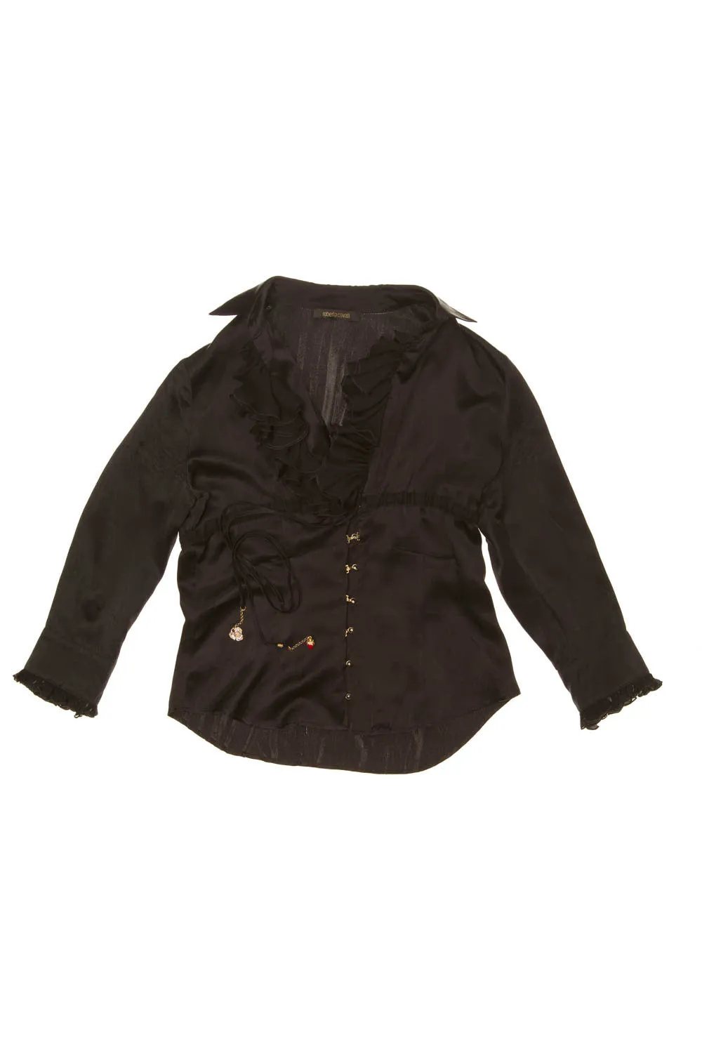 Roberto Cavalli - Black Satin Blouse with Ruffles - IT 40