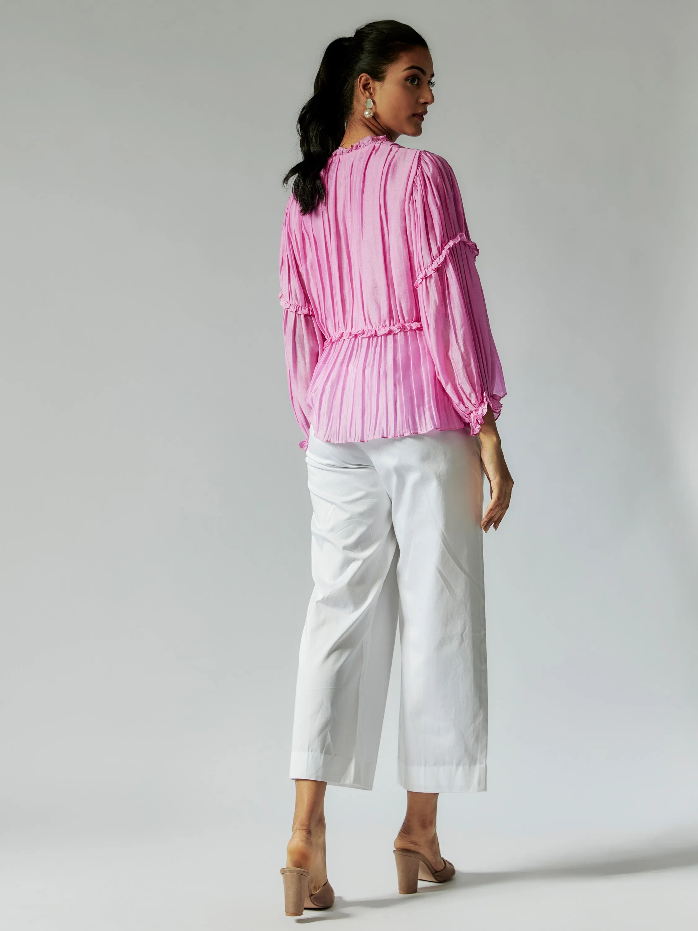 Ruched Pink Cotton Silk Co-ord Set