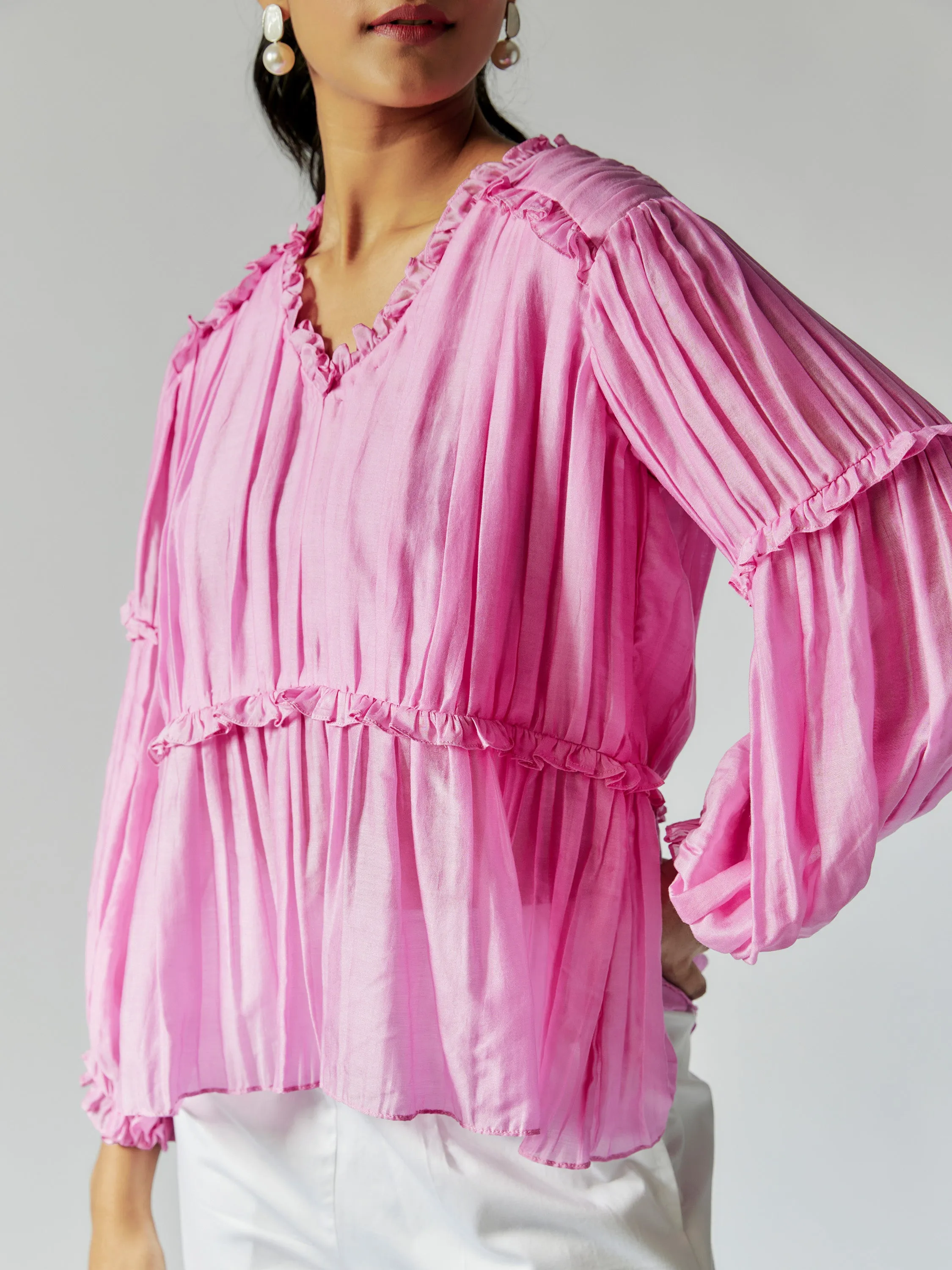 Ruched Pink Cotton Silk Co-ord Set