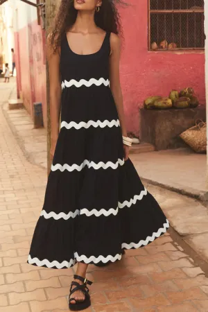 Sexy Simplicity Print Ripple Contrast U Neck Sleeveless Dress Dresses(4 Colors)