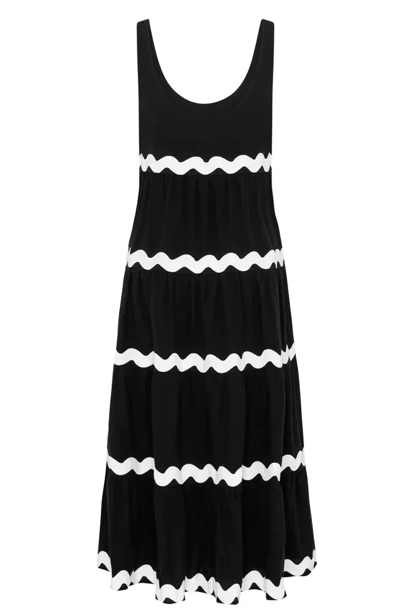 Sexy Simplicity Print Ripple Contrast U Neck Sleeveless Dress Dresses(4 Colors)