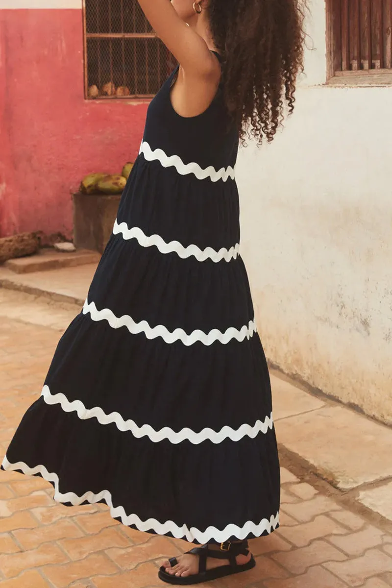 Sexy Simplicity Print Ripple Contrast U Neck Sleeveless Dress Dresses(4 Colors)