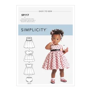 Simplicity Pattern 9117 Babies' Dresses, Panties & Headband