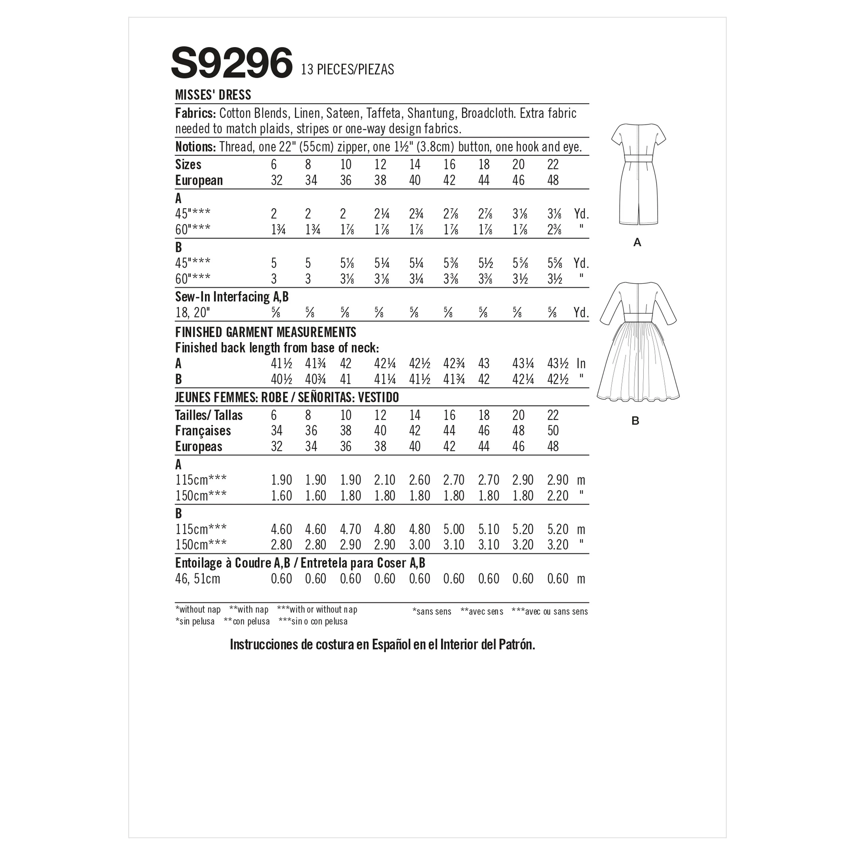 Simplicity Pattern 9296 Misses' Dress
