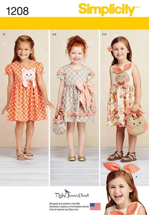 Simplicity Pattern S1208 Girls' Dresses & Headbands