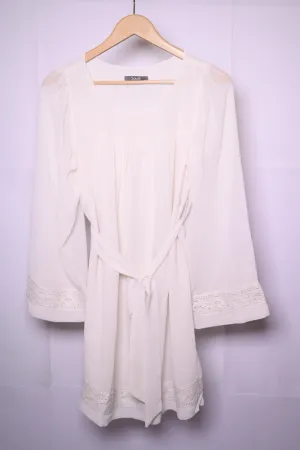 South White Dress with Embroidered Sleeves - Elegant and Stylish