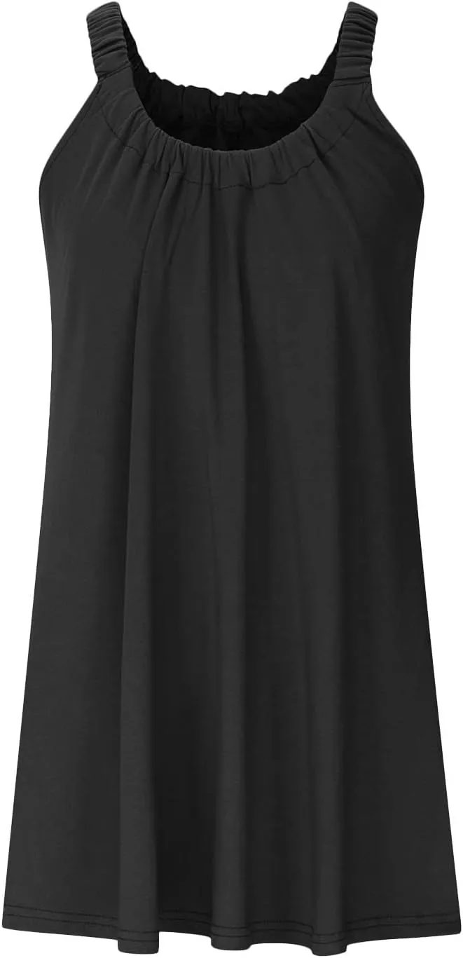 Summer Beach Dresses for Women,2024 Strappy Tank Dress Sleeveless Loose Flowy Mini Sundress Smocked Shift Tunic Dress