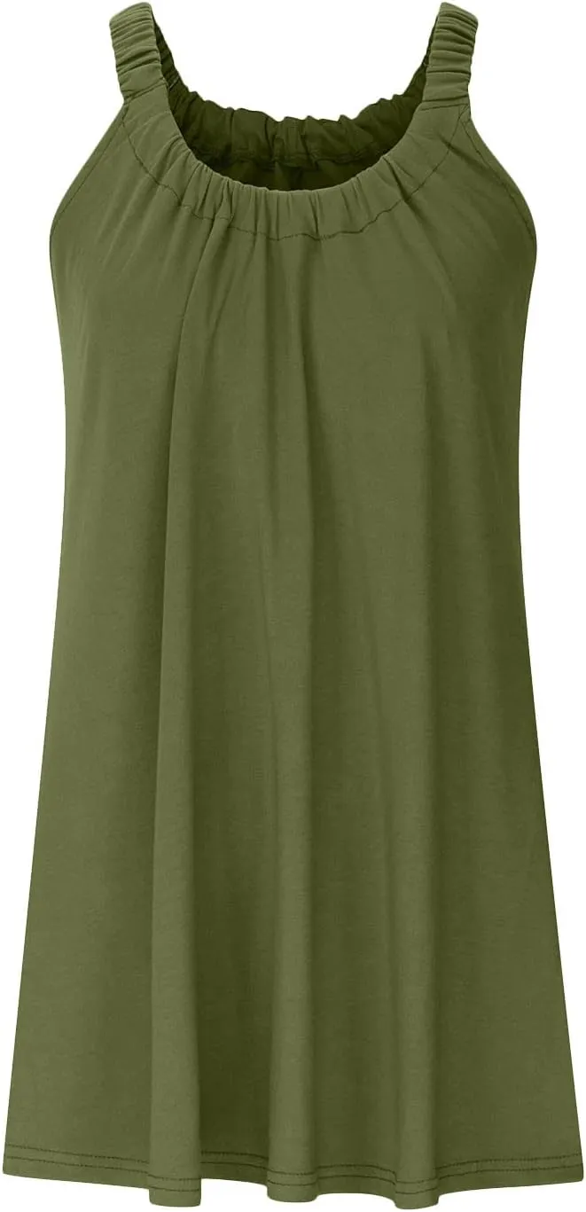 Summer Beach Dresses for Women,2024 Strappy Tank Dress Sleeveless Loose Flowy Mini Sundress Smocked Shift Tunic Dress