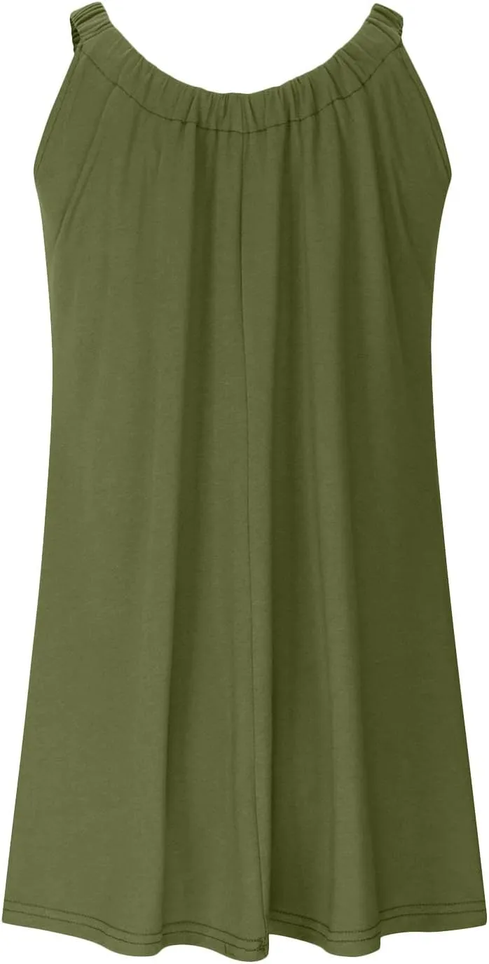 Summer Beach Dresses for Women,2024 Strappy Tank Dress Sleeveless Loose Flowy Mini Sundress Smocked Shift Tunic Dress