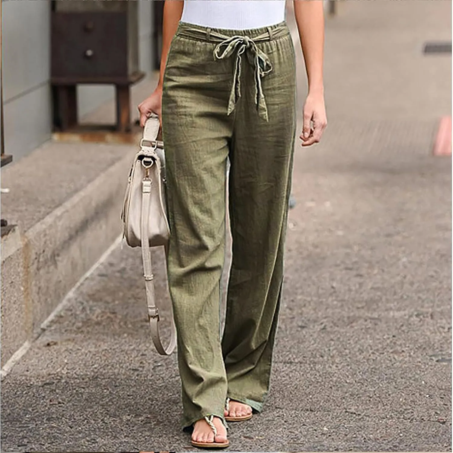 TARIENDY Wide Leg Pants Women High Waist Ladies Elastic Drawstring Outfits Summer high Waist Pants Wide Leg Comfy Trousers