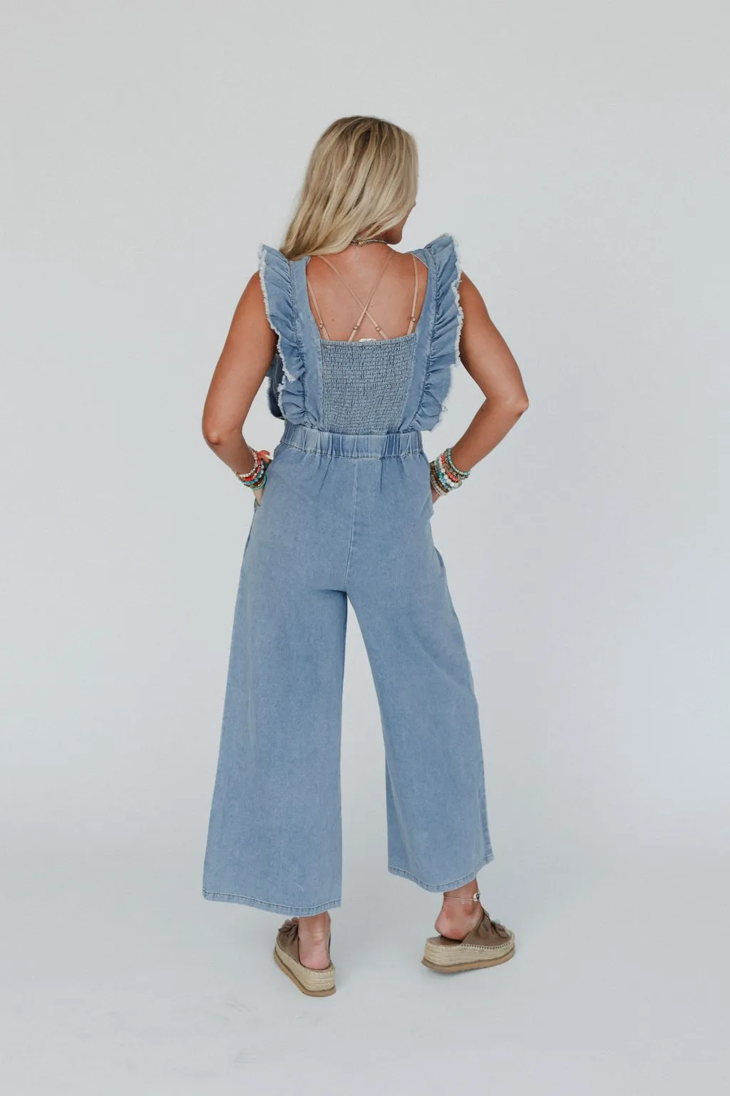 Tiffany Ruffled Denim Jumpsuit - Denim