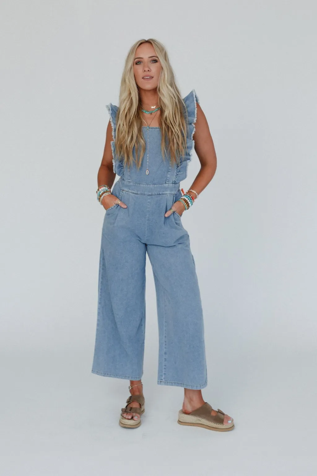 Tiffany Ruffled Denim Jumpsuit - Denim