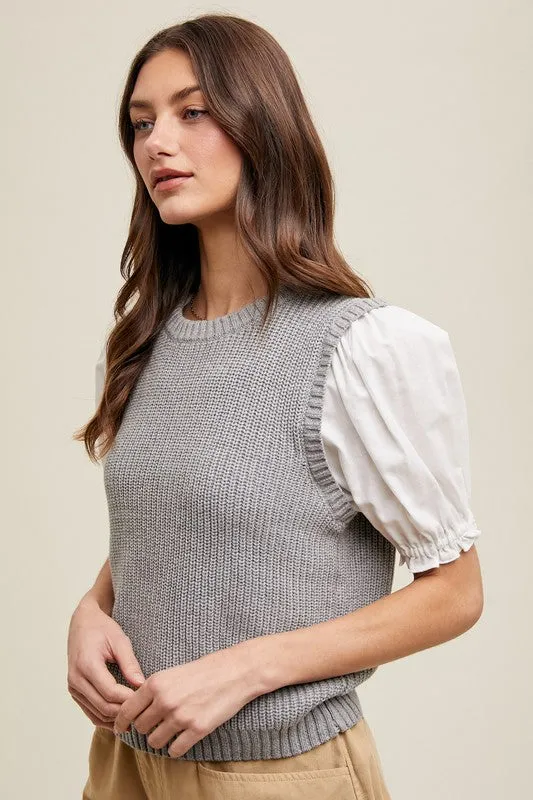 Twofer Puff Sleeve Sweater Blouse