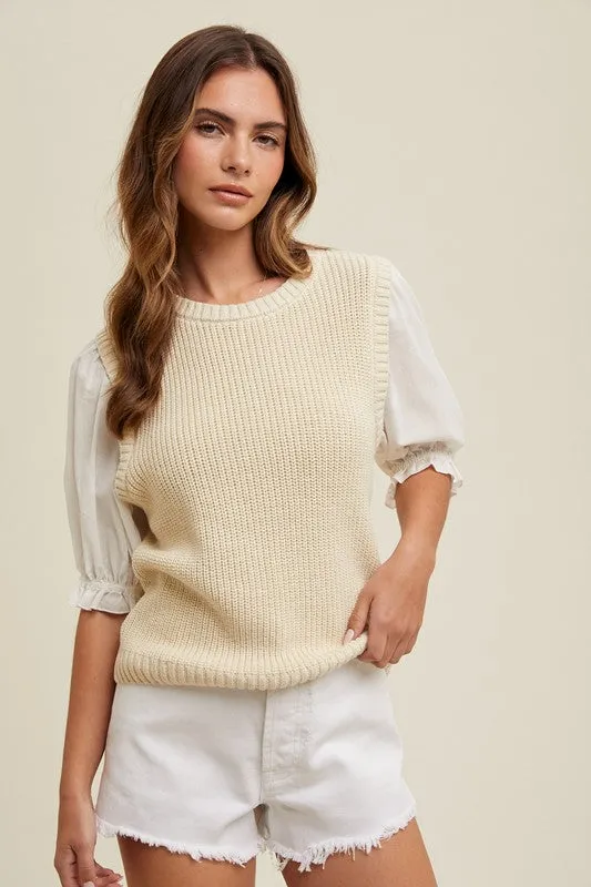 Twofer Puff Sleeve Sweater Blouse
