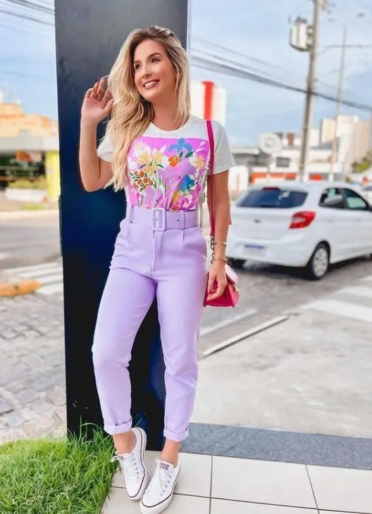 Voila Belted eyelet pegged High Waist Trousers