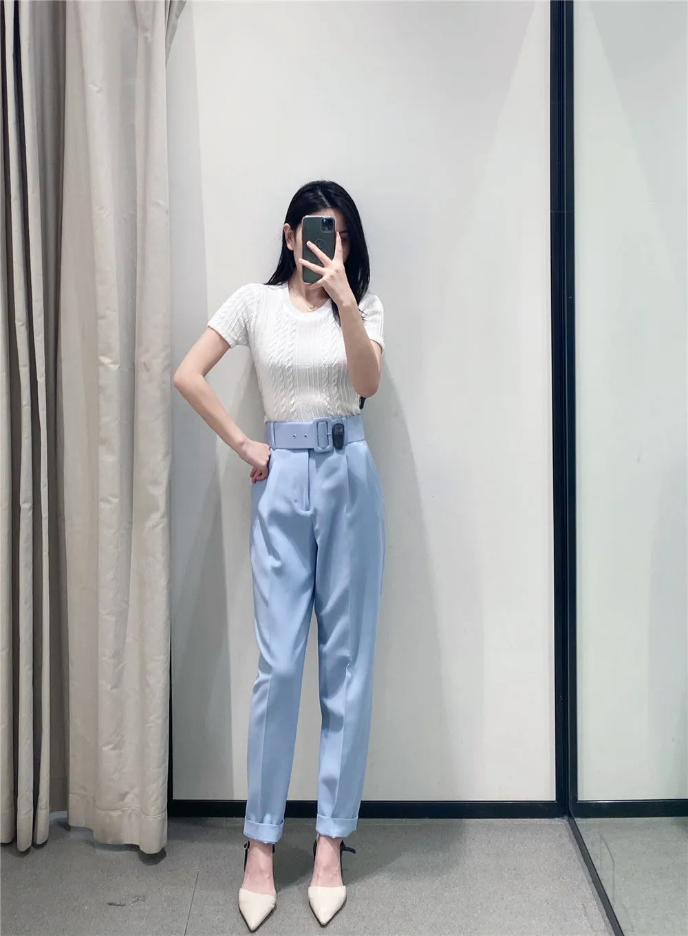 Voila Belted eyelet pegged High Waist Trousers