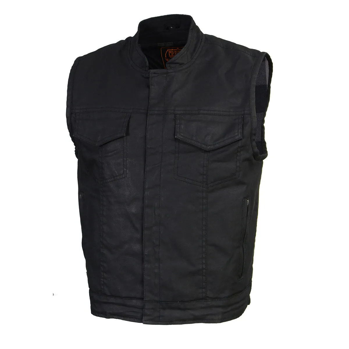 WAX MDM3025 Mens Black Waxy Coated Denim Club Style Vest