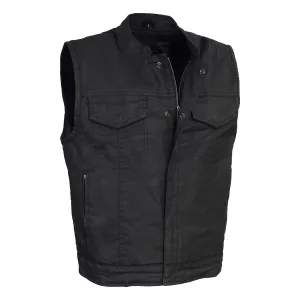 WAX MDM3025 Mens Black Waxy Coated Denim Club Style Vest