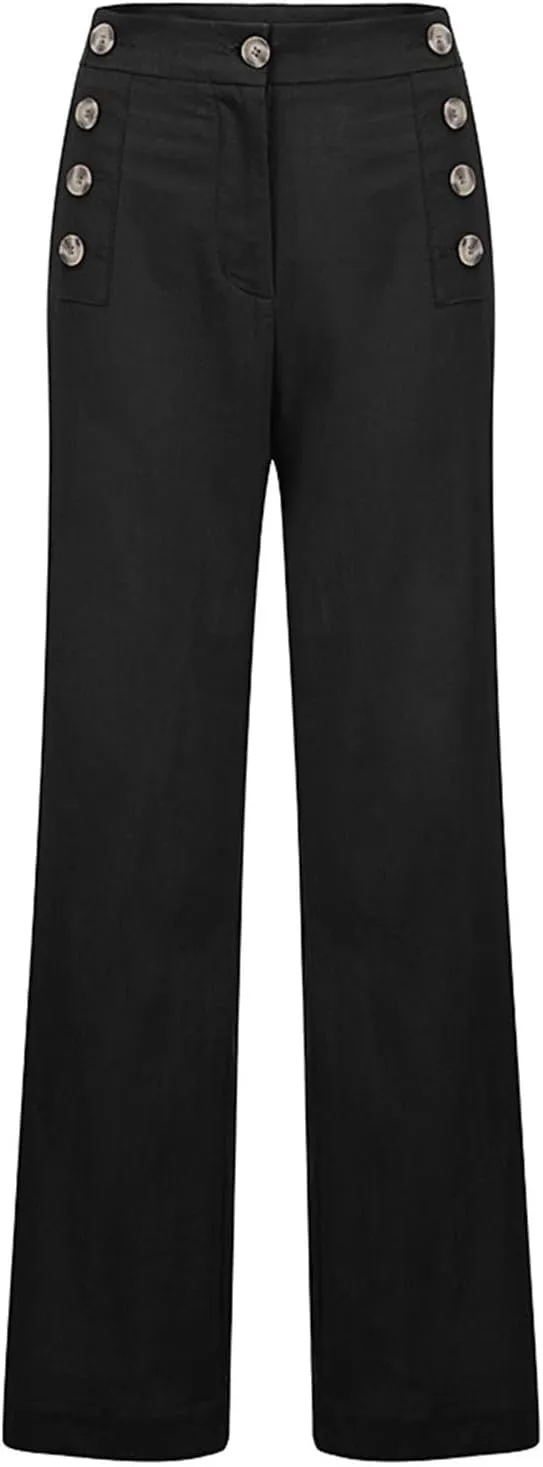 Womens Capri Pants Cotton Linen Cropped Trousers Summer Wide Leg Drawstring High Waist Palazzo Pants with Pockets
