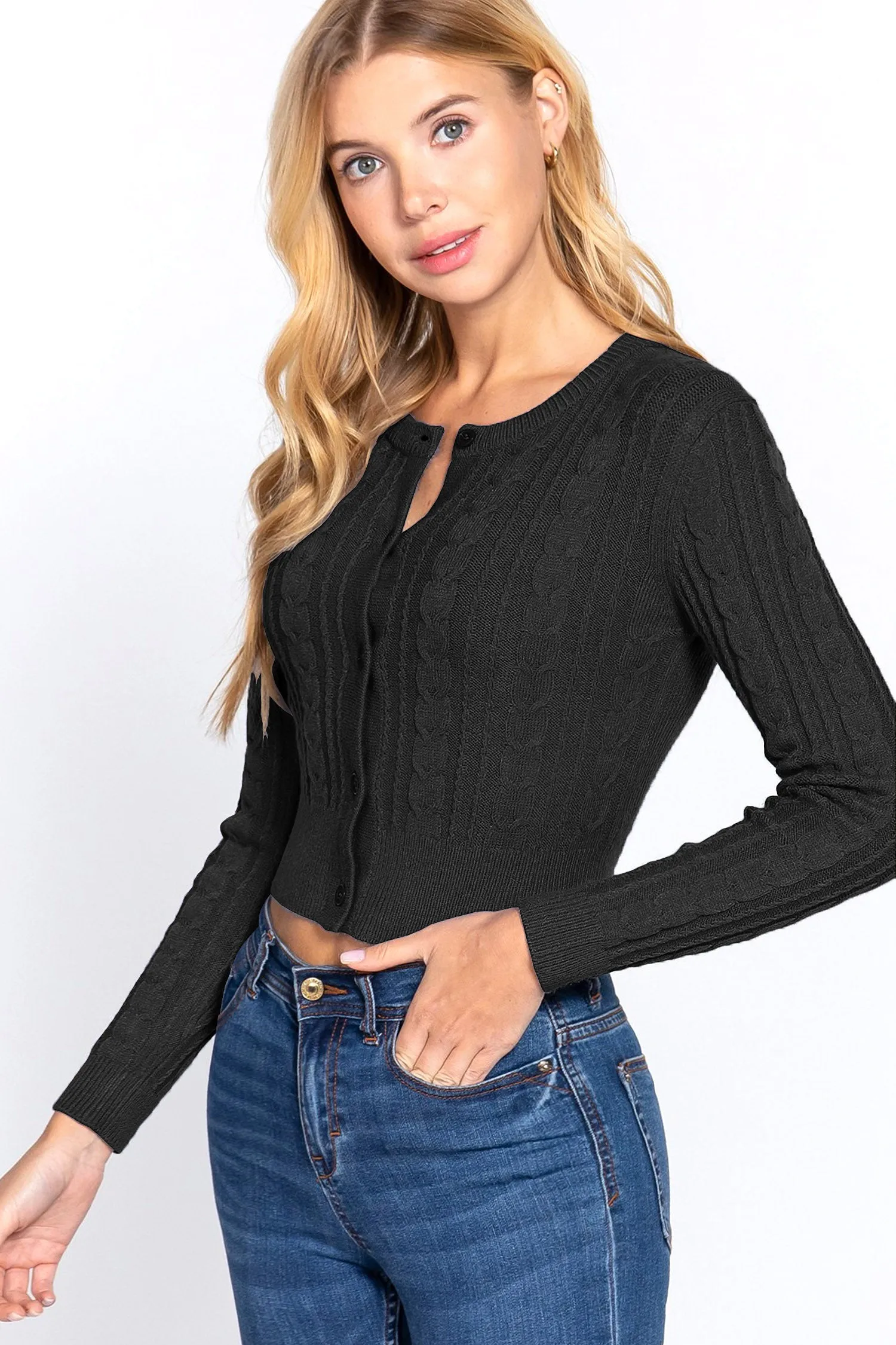 Women's Essential Long Sleeve Cable Sweater Cardigan