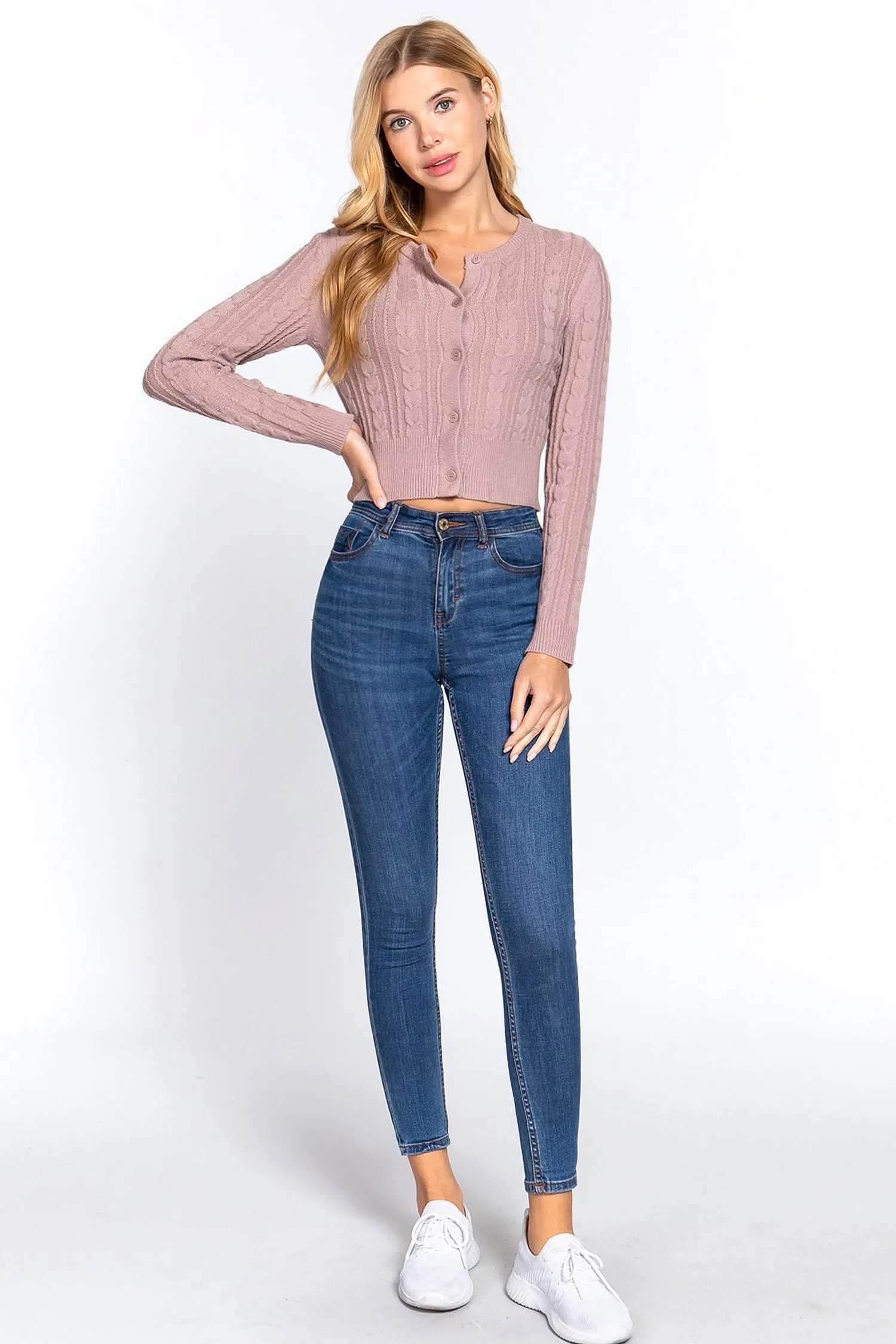 Women's Essential Long Sleeve Cable Sweater Cardigan