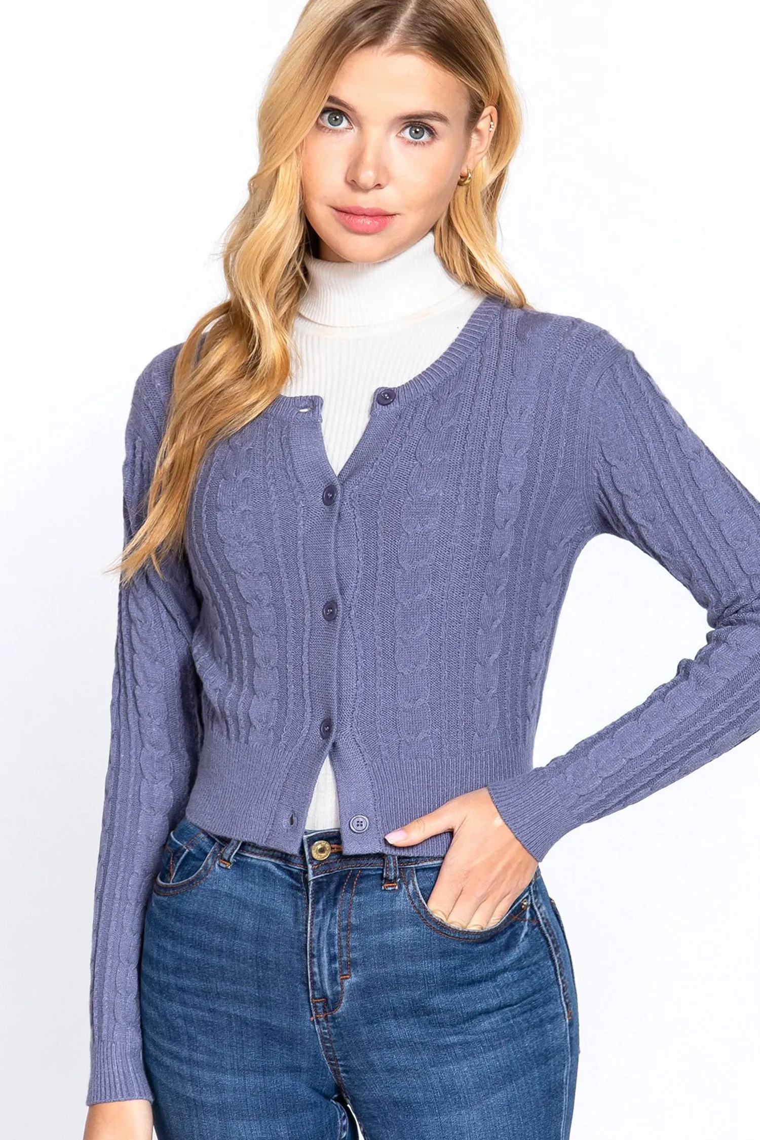Women's Essential Long Sleeve Cable Sweater Cardigan