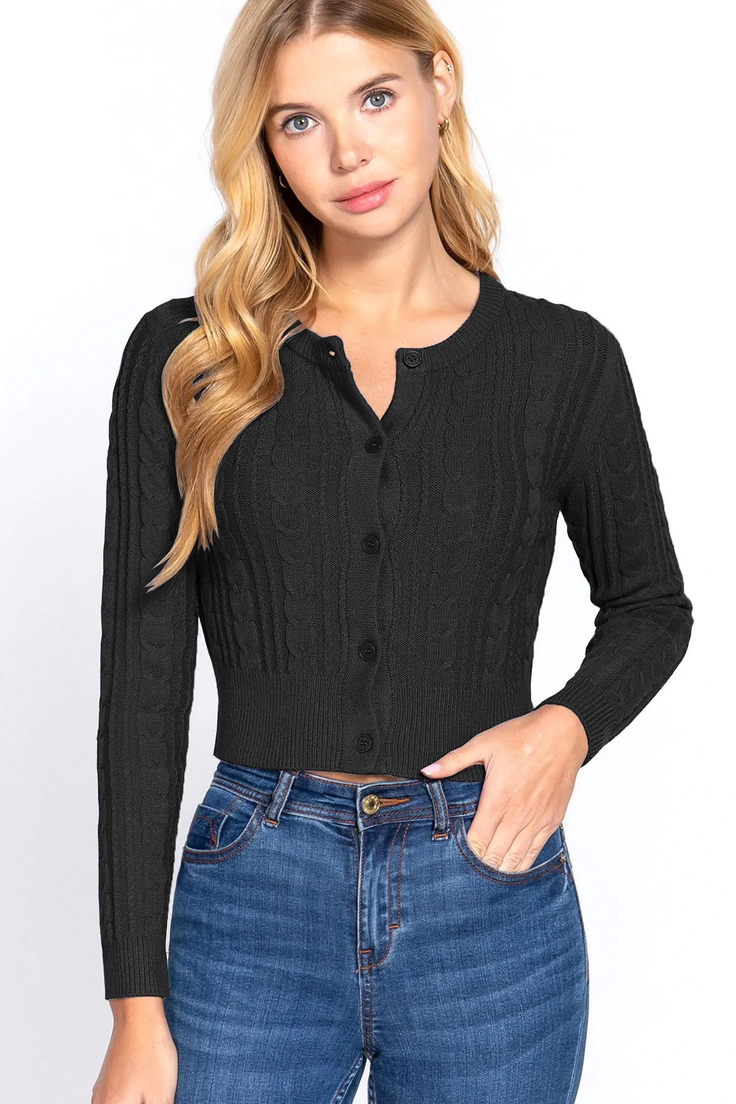 Women's Essential Long Sleeve Cable Sweater Cardigan