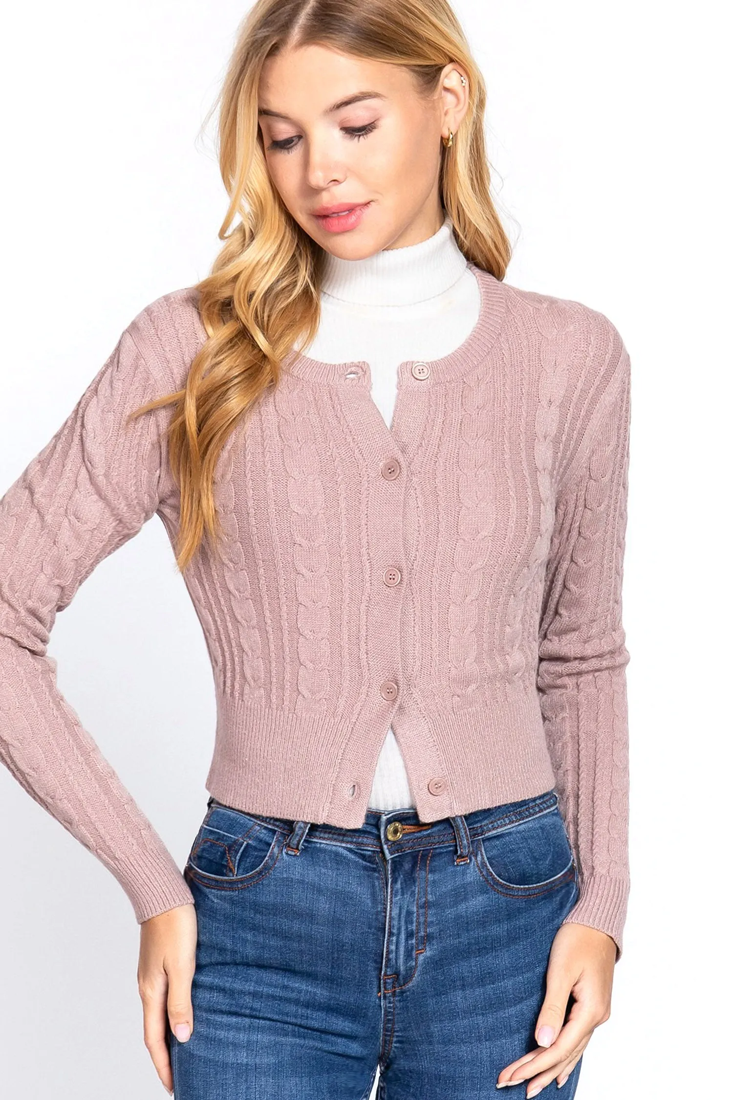 Women's Essential Long Sleeve Cable Sweater Cardigan