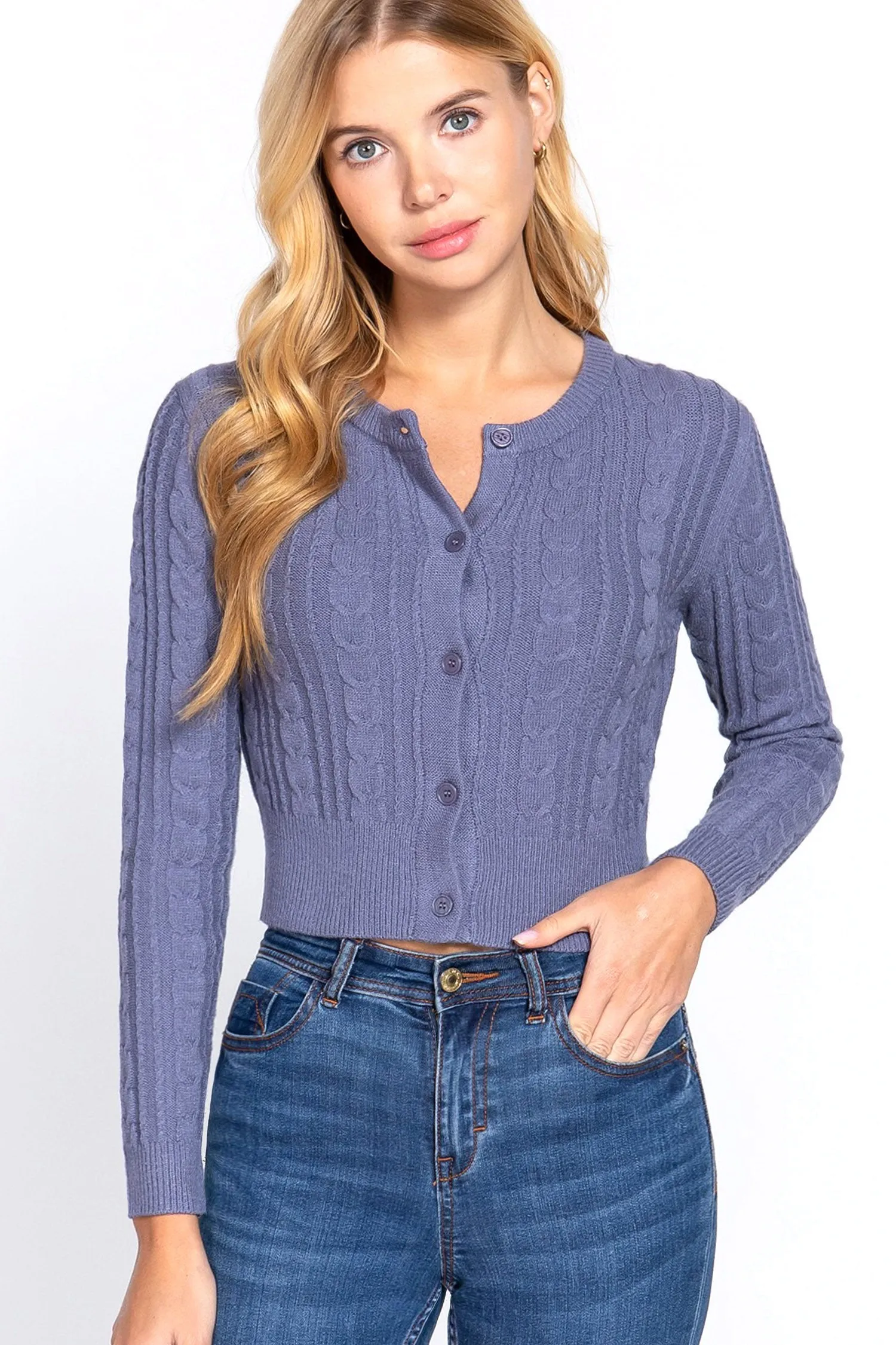 Women's Essential Long Sleeve Cable Sweater Cardigan