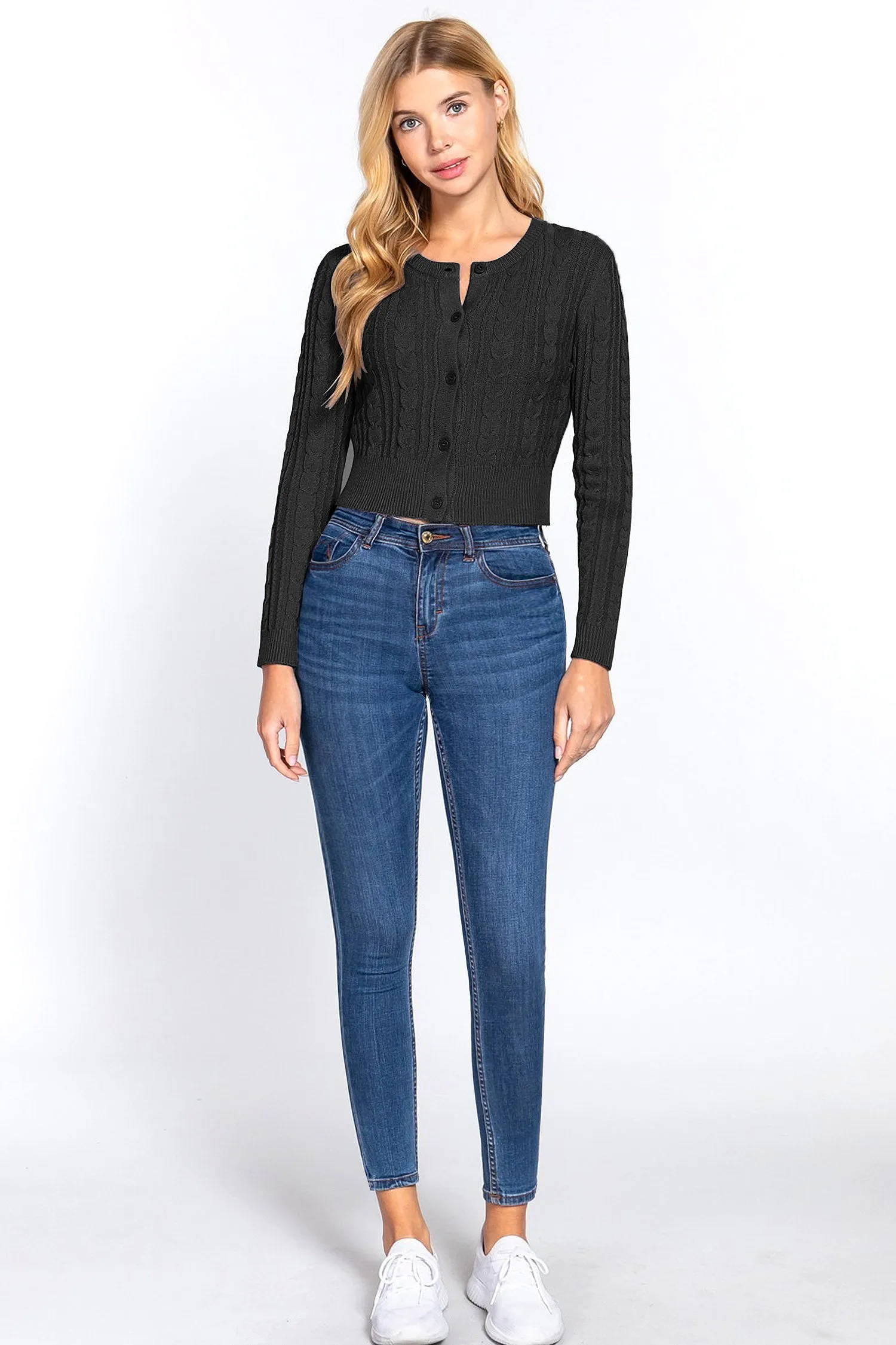 Women's Essential Long Sleeve Cable Sweater Cardigan