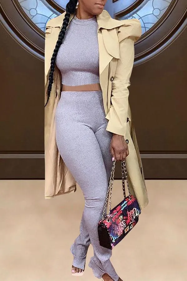 xiangtuibao Solid Color Classic Double Breasted Belt Trench Coat