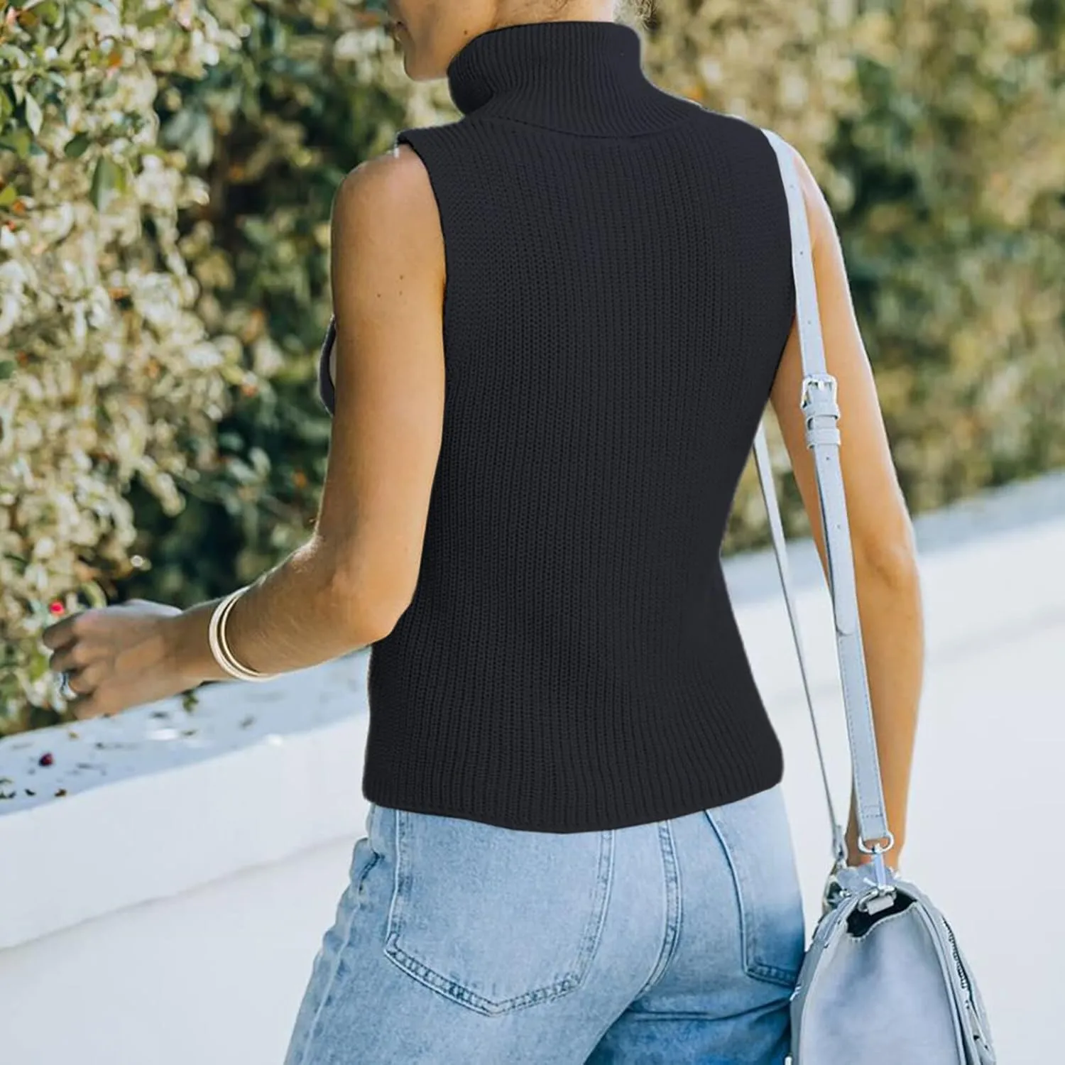 YEMOCILE Women's Turtleneck Sleeveless Sweater Vest Casual Trendy Soft Basic Solid Color Sweater Ribbed Pullover Tank Tops