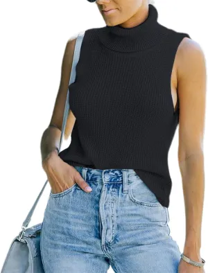 YEMOCILE Women's Turtleneck Sleeveless Sweater Vest Casual Trendy Soft Basic Solid Color Sweater Ribbed Pullover Tank Tops