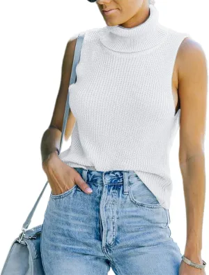 YEMOCILE Women's Turtleneck Sleeveless Sweater Vest Casual Trendy Soft Basic Solid Color Sweater Ribbed Pullover Tank Tops