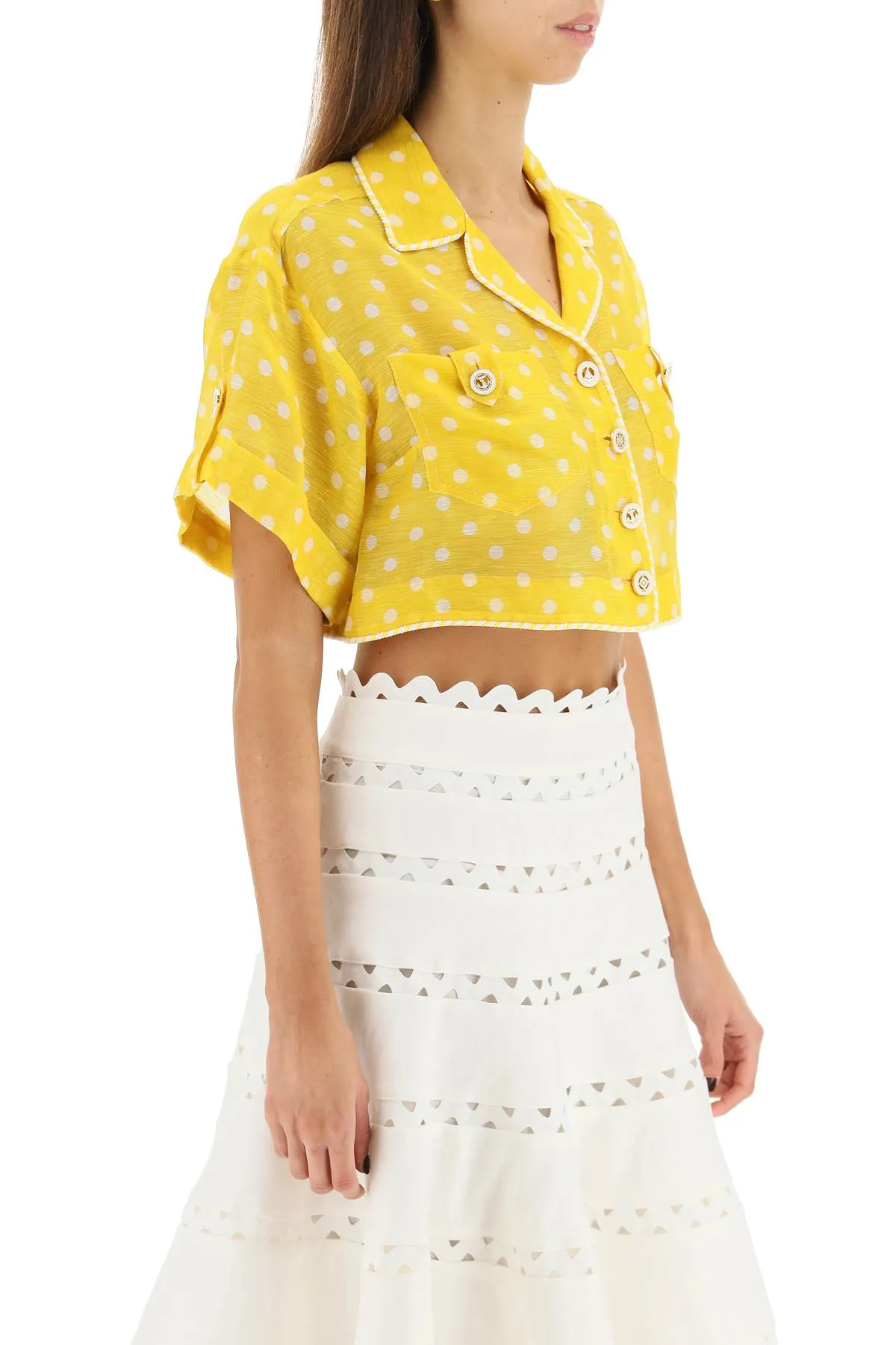 Zimmermann 'high tide' linen and silk cropped shirt